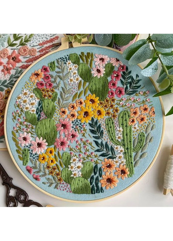 Набор для вышивания, с тканью и схемой, пяльце, нитями, иглами, комплект 3 штуки, Цветы No Brand (366304153)