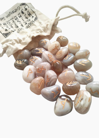 Скандинавські руни з натурального каміння. Набір з Смугастого агату з мішечком No Brand (300159255)