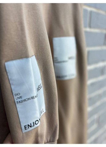 Женский костюм 2920 худи с капюшоном брюки резинка нашивка утепленный флис бежевый Enjoy (313862898)