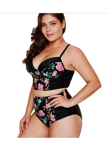 Чорний літній купальник роздільний з високою талією на кісточках великих розмірів China