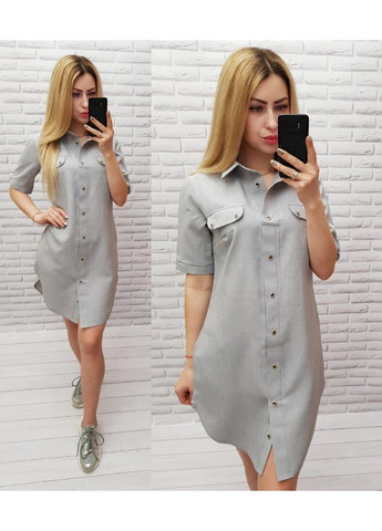 Комбинированное платье рубашка, арт. 827, серый (меланж) KHAN