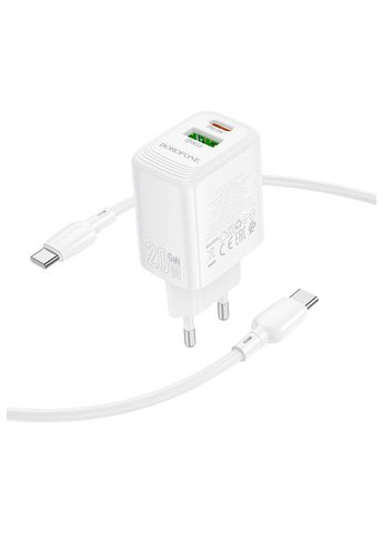 Зарядное устройство BN27 Fuente 1xUSB-C PD20W + 1xUSB QC3.0 + cable USB-C to USB-C White (6941991120282) Borofone BN27 Fuente 1xUSB-C PD20W + 1xUSB QC3.0 + cable US (370017242)