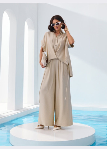бежевый костюм с брюками и рубашкой Dressa (330528411)