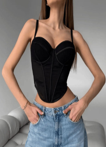 Женский топ-бюстье корсетного типа черного цвета с брителями корсет черный No Brand (345709006)