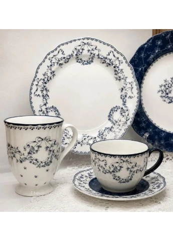 Чайный набор фарфоровых чашек Vintage Blue 270 мл на 2 персоны с блюдцами No Brand (400876354)