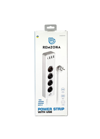 Мережевий фільтр-подовжувач Power Strip 4 16A 4000W 1.8м CH4AAAC-01WT Remzona (334293773)