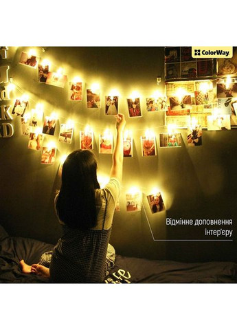 Светодиодная гирлянда с прищепками для фото 20LED 3 м Warm White (CW-LCP-20L30BU) Colorway (322445634)