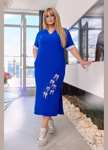 Синя жіноча вільна сукня із софту колір електрик р.50/52 454735 New Trend