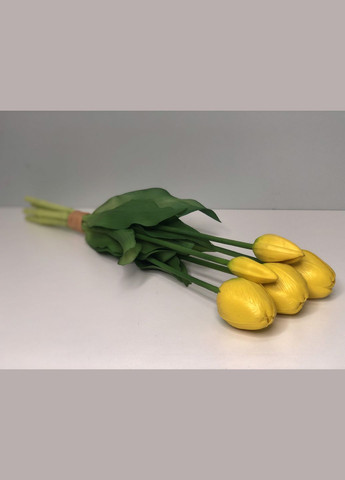 Тюльпани штучні латексні жовті, букет із 5 бутонів Real Touch, для декору, подарунок HVOYA (323654291)