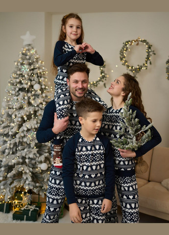 Темно-синяя зимняя пижама хлопковая детская кофта и брюки для мальчика подростка family look для семьи кофта + брюки Tom John