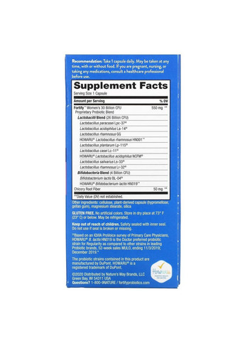 Пробиотики и пребиотик для женщин, 30 млрд КОЕ, Fortify, Women's Probiotic + Prebiotics, 30 вегетарианских капсул Nature's Way (327878644)
