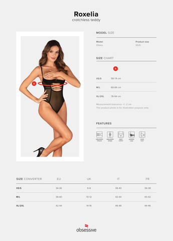 Боді Roxelia crotchless teddy XL/2XL Obsessive (297529251)