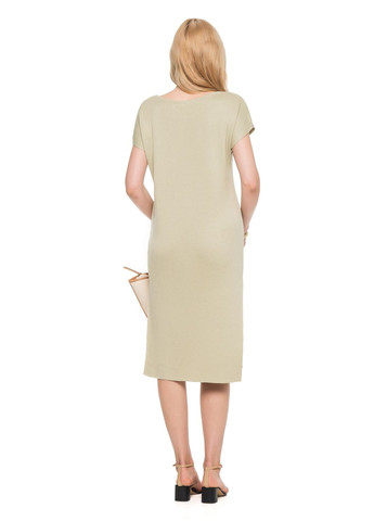 Оливкова вільна жіноча есо-сукня з коміром «човен» SVTR