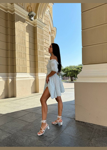 Світло-блакитна повсякденний, пляжна, кежуал жіноча сукня кльош FINO Mode з квітковим принтом