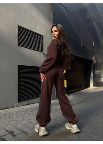 Комбінезон 0282 трьохнитка на флісі,з коміром на блискавці Україна темно-коричневий