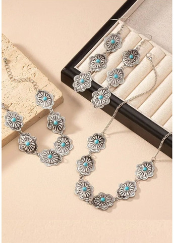 Набор 3 украшений ожерелье, браслет, серьги с бирюзой, 2485 No Brand (350936881)