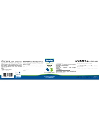 Вітаміни для собак і котів Petvital Biotin-Tabs з біотином 100 г 50 табл Canina (384716047)