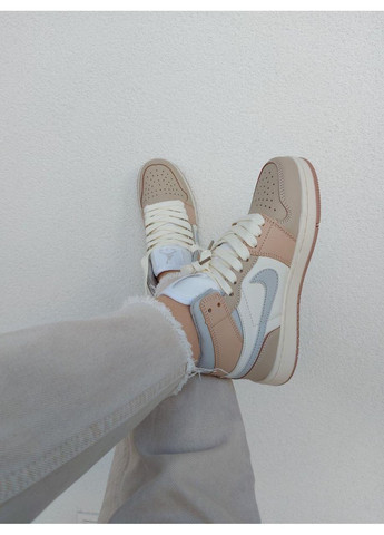 КРОССОВКИ ЖЕНСКИЕ NIKE AIR JORDAN 1 RETRO CREAM НАЙК АИР ДЖОРДАН No Brand бежевые демисезоны (367171536)
