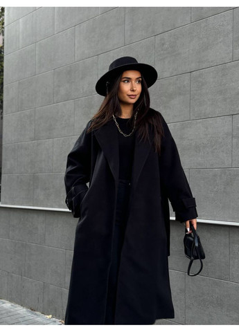Черное демисезонное Женское пальто из турецкого кашемира на саржевой подкладке — стиль и комфорт (замеры в описании) Vione