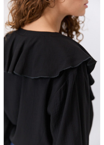 Чёрная блуза с отложным воротником голубая с нажатым эффектом Arjen