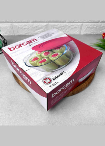 Стеклянная кастрюля с силиконовой крышкой из жаропрочного стекла 2.1л Red Cover Borcam (303213050)