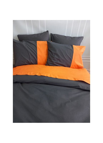 Постільна білизна PREMIERE Антрацит/Помаранчевий Ранфорс Двоспальна на резинці MERISET (278255937)