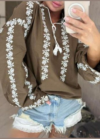 женская хлопковая рубашка вышиванка венок хаки с белыми цветками You Best (338193190)