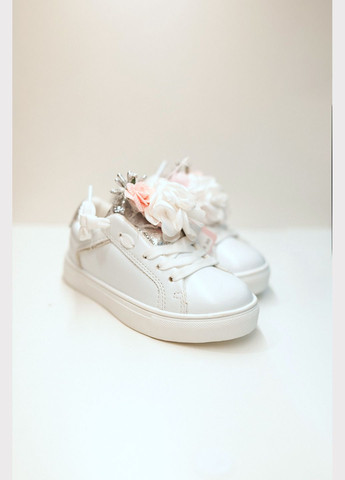 Детские белые кроссовки Giardino Doro на шнурках с цветами для девочки