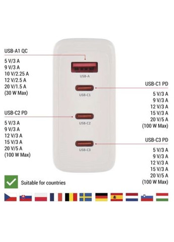 Зарядное устройство V06G120 1xUSB-A+3xUSB-C PD120W GaN (V06G120) Emos V06G120 1xUSB-A + 3xUSB-C PD120W GaN (369880990)