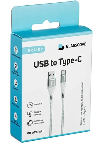 Кабель BRAID2 USB - Type-C 3A 1м (GB-AC13WH) ( ) Glasscove (400765053)