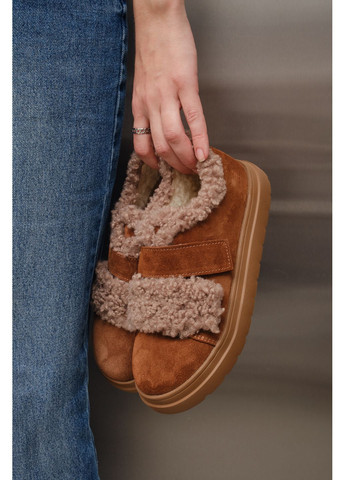 Рыжие женские зимние кеды из рыжей замши на двух липучках (отшив 3 дня) Paradize