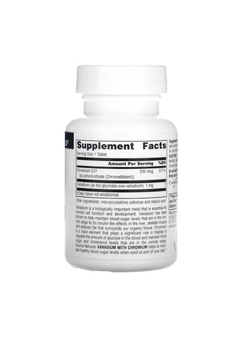 Добавка для контроля уровня сахара в крови для взрослых Ванадий с Хромом 90 табл Source Naturals (367958204)