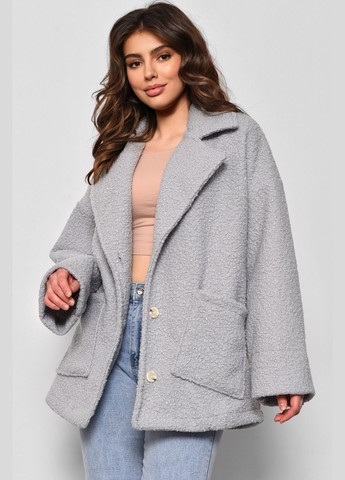 Серое демисезонное Пальто женское полубатальное укороченное серого цвета Let's Shop