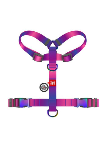 Шлей для собак анатомический H-образный Nylon Recycled с QR-паспортом, градиент, M, Ш 20 мм, А 40-70, B 47-65 фиолетовый WAUDOG (326836812)