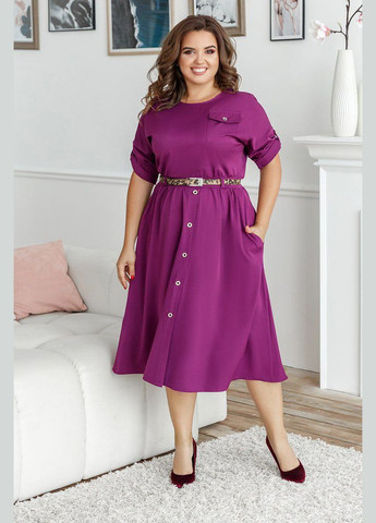 Фиолетовое деловое платье летнее классическое LeVi