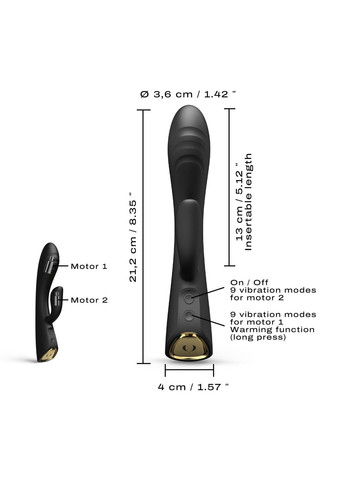 Вибратор-кролик с подогревом FLEXI RABBIT BLACK, гибкий ствол Dorcel (333332232)