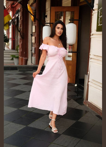 Рожева натуральное муслиновое (100% хлопок) платье-трансфомер, плечи можно приподнять или опустить, талия регулируется шнуровкой No Brand