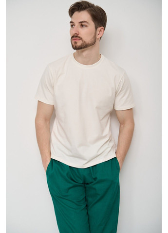 Піжама чоловіча футболка молочна + штани льон зелені Handy Wear (280931912)