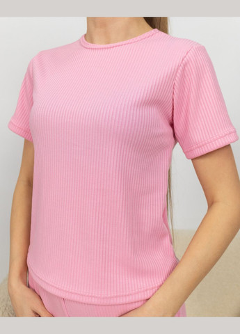 Світло-рожева всесезон піжама жіноча з рубчику футболка і штани світло-рожевий Maybel