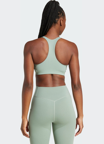 Зелёный бра powerimpact rib medium support training adidas полиэстер