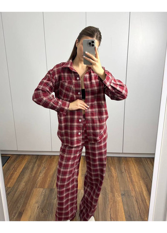 Бордовая всесезон пижама из фланели — замеры в описании рубашка + брюки DK/DL Мода без кордонів