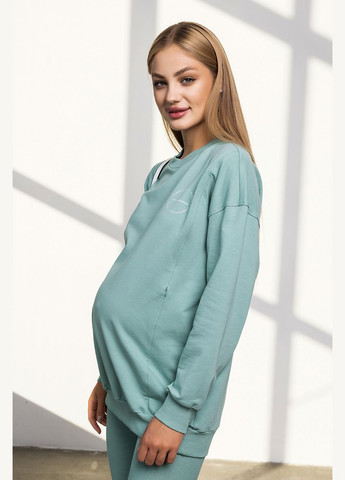Бирюзовый свитшот для беременных и кормящих из хлопкового трикотажа двунить Юла мама - крой бирюзовый трикотаж, двунитка - (279303145)