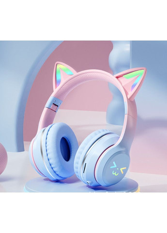 Детские беспроводные наушники CATEAR BT612 с ушками и RGB-подсветкой Bluetooth 5.3 MicroSD AUX Сине-розовые Dr.Isla (363042482)