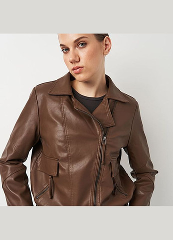 Коричнева демісезонна женская куртка из искусственной кожи a-sona k18818br - Ricco Grande