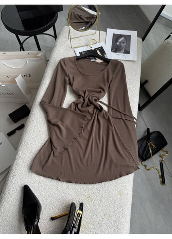 Темно-бежевое повседневный платье женское а-силуэт Гермес однотонное