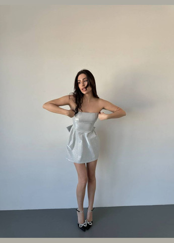 Серебряное праздничный, откровенный, коктейльное, вечернее платье женское No Brand однотонное
