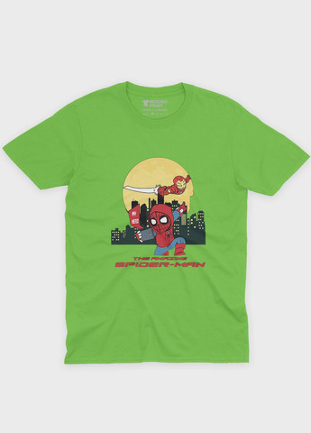 Салатова демісезонна футболка для хлопчика з принтом супергероя - людина-павук (ts001-1-kiw-006-014-058-b) Modno