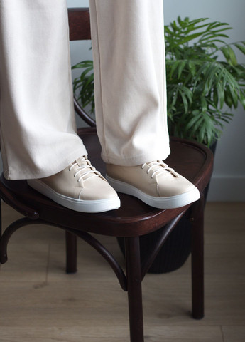 Бежевые кеды женские классические из натуральной кожи Zlett 3526