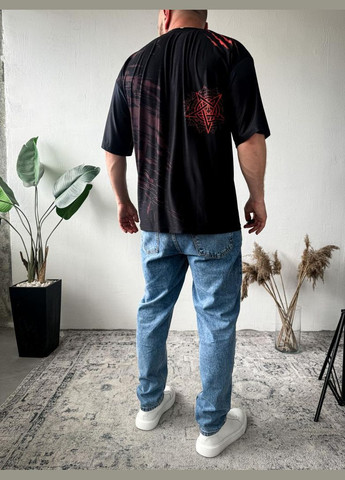 Комбінована футболка оверсайз легка темного кольору з принтом No Brand