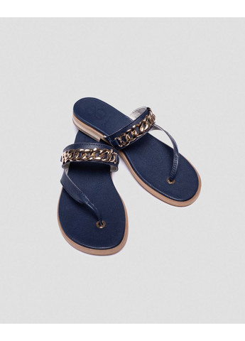 Темно-синие женские кожаные слайдеры - синий, 36 Juli Briz с цепочками